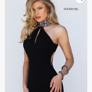 Sherri Hill 50122 Black Dress with Multicolor Neckline